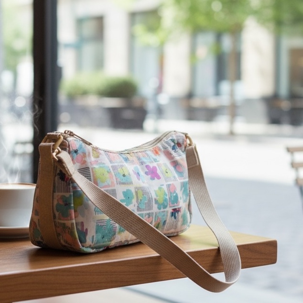 LESPORTSAC Very Merry Small Hobo Shoulder Bag Crossbody Nylon Floral 9x5x3” - Picture 15 of 15
